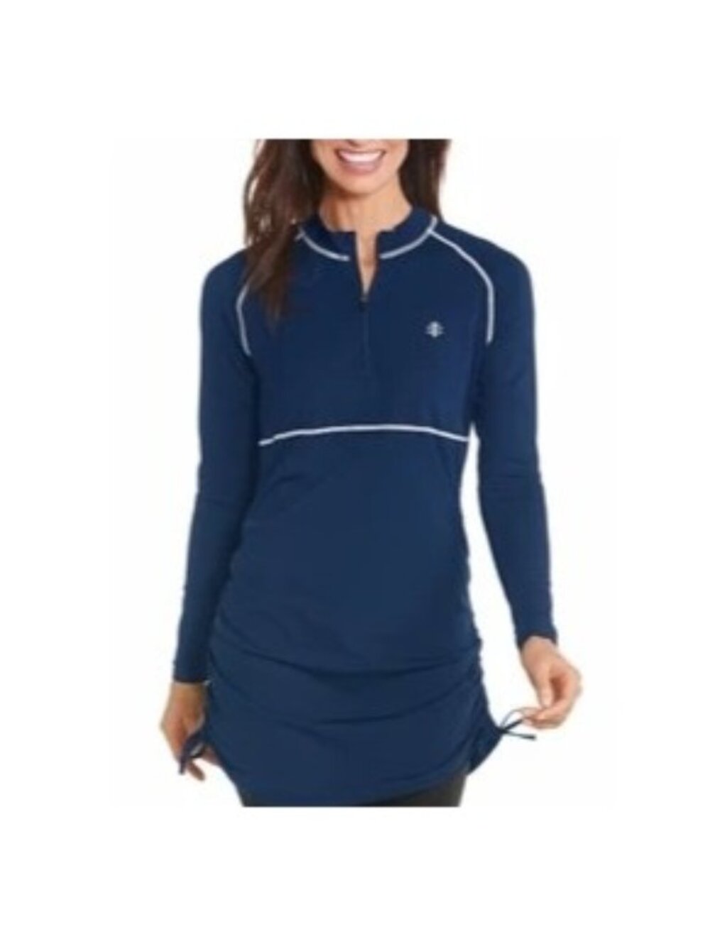 Coolibar Lawai Ruche Swim Shirt Navy Blue Large
